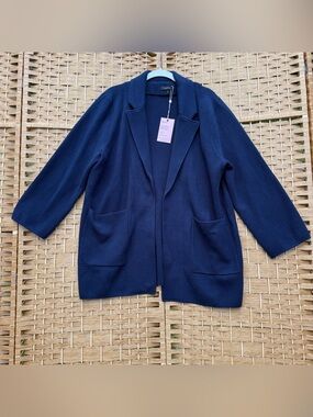 Quince 100% Organic Cotton Knit Navy Blazer Women’s Large NWT
